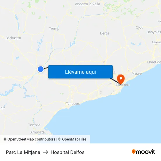 Parc La Mitjana to Hospital Delfos map