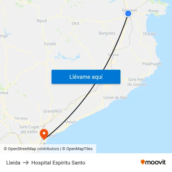 Lleida to Hospital Espíritu Santo map