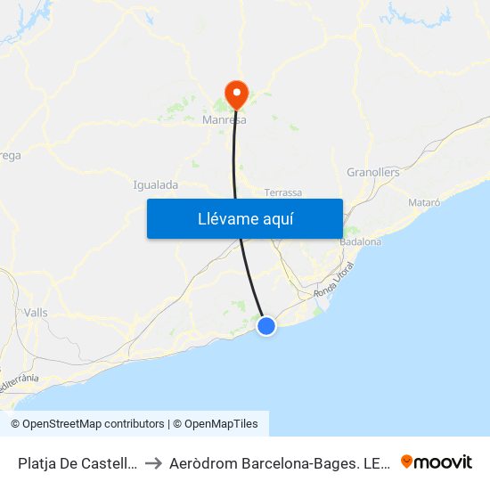 Platja De Castelldefels to Aeròdrom Barcelona-Bages. LEMS (OACI) map