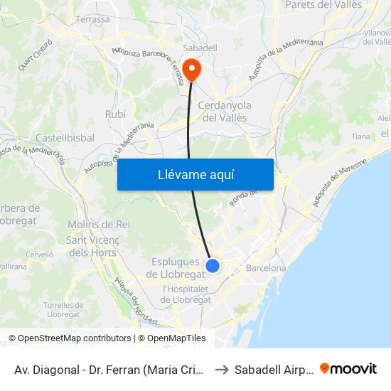 Av. Diagonal - Dr. Ferran (Maria Cristina) to Sabadell Airport map