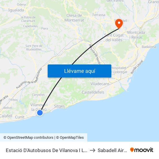 Estació D'Autobusos De Vilanova I La Geltrú to Sabadell Airport map