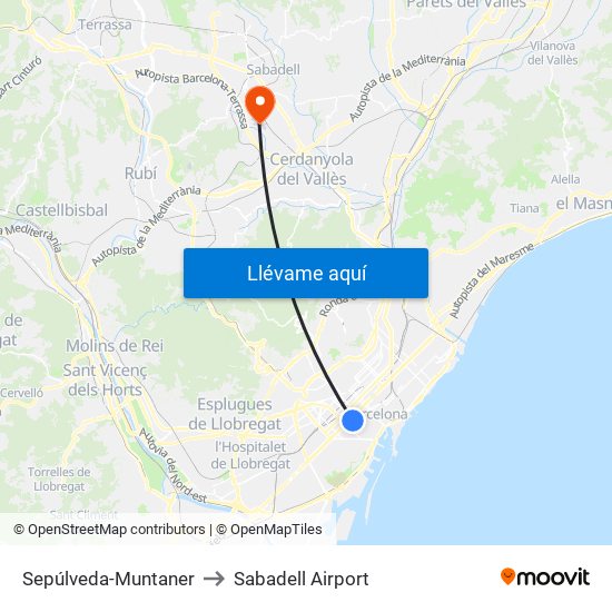 Sepúlveda-Muntaner to Sabadell Airport map