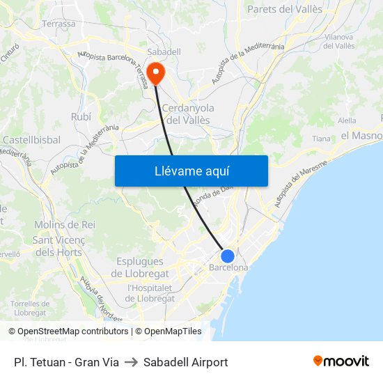 Pl. Tetuan - Gran Via to Sabadell Airport map