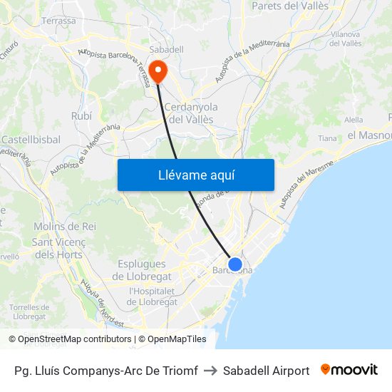 Pg. Lluís Companys-Arc De Triomf to Sabadell Airport map