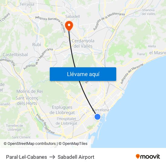 Paral·Lel-Cabanes to Sabadell Airport map