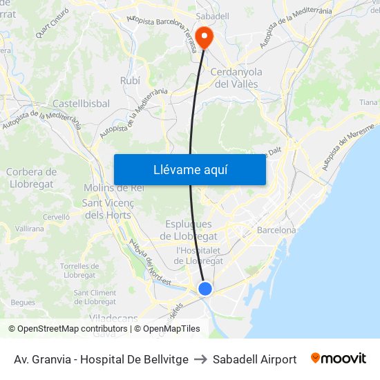 Av. Granvia - Hospital De Bellvitge to Sabadell Airport map