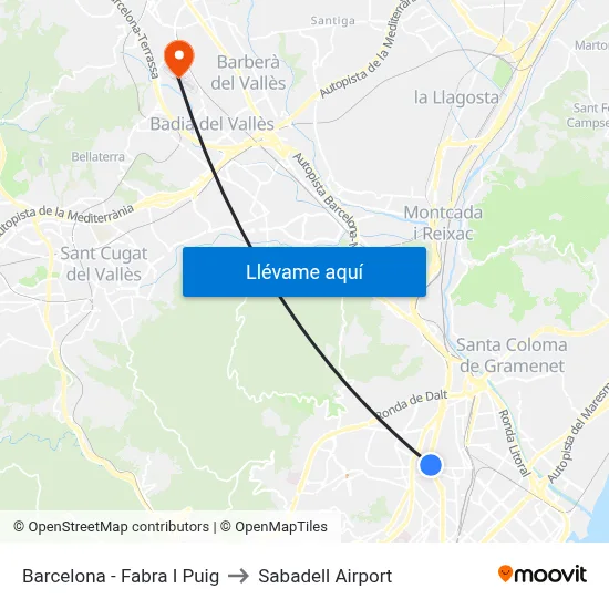 Barcelona - Fabra I Puig to Sabadell Airport map