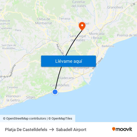 Platja De Castelldefels to Sabadell Airport map