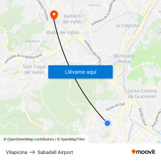 Vilapicina to Sabadell Airport map