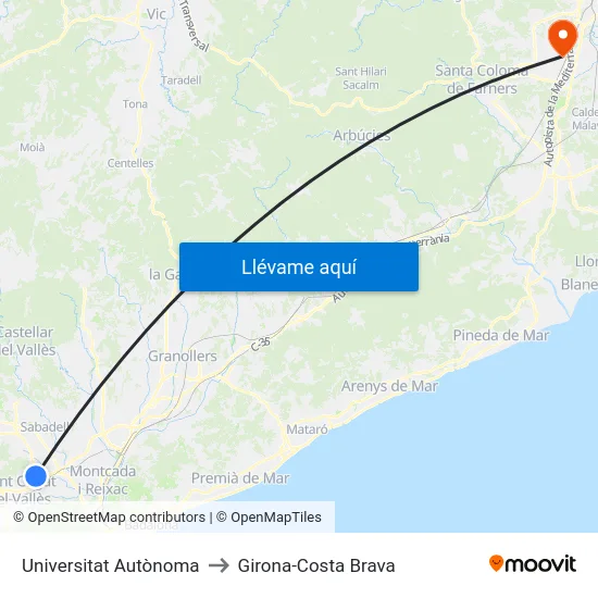 Universitat Autònoma to Girona-Costa Brava map