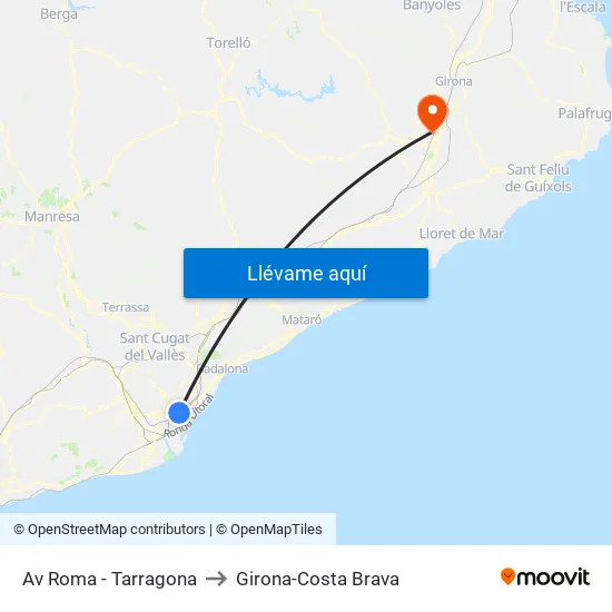 Av Roma - Tarragona to Girona-Costa Brava map