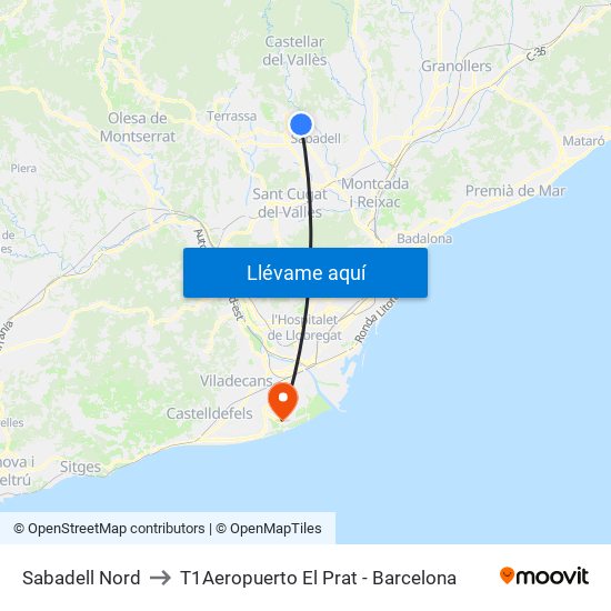 Sabadell Nord to T1Aeropuerto El Prat - Barcelona map