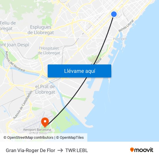 Gran Via-Roger De Flor to TWR LEBL map