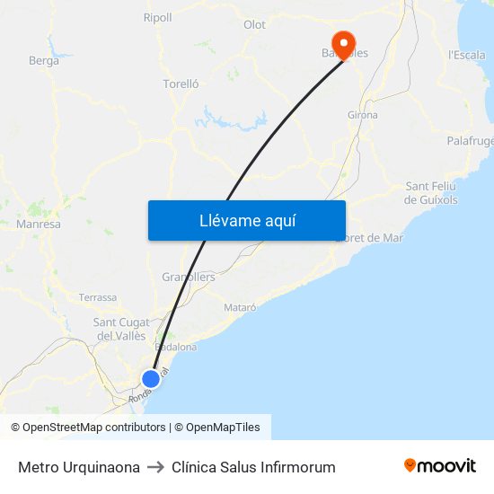 Metro Urquinaona to Clínica Salus Infirmorum map