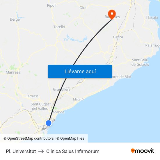 Pl. Universitat to Clínica Salus Infirmorum map