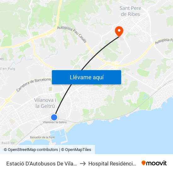 Estació D'Autobusos De Vilanova I La Geltrú to Hospital Residència Sant Camil map