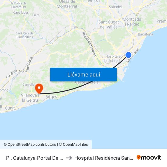 Pl. Catalunya-Portal De L'Àngel to Hospital Residència Sant Camil map