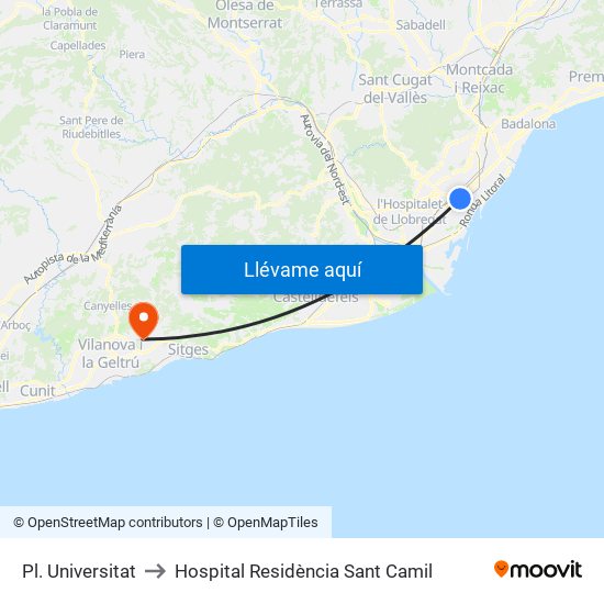 Pl. Universitat to Hospital Residència Sant Camil map