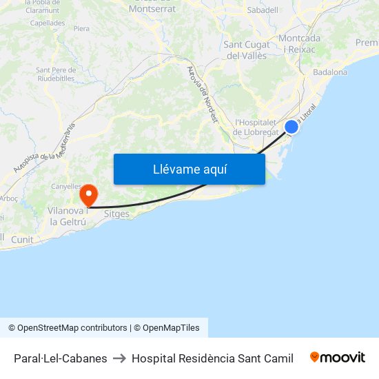 Paral·Lel-Cabanes to Hospital Residència Sant Camil map