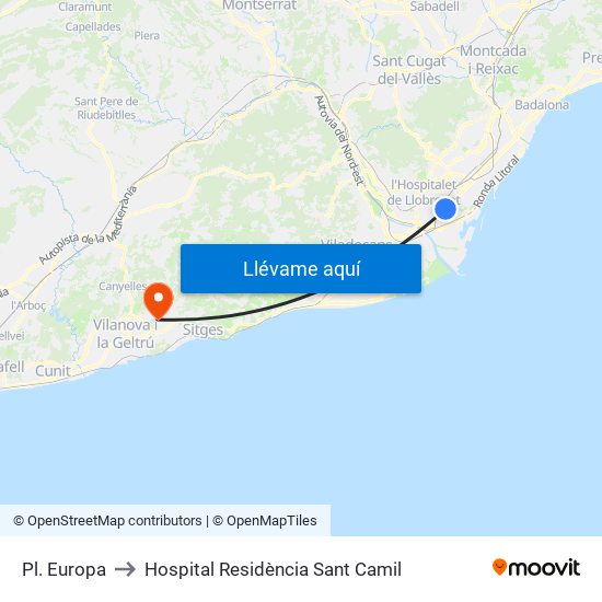 Pl. Europa to Hospital Residència Sant Camil map