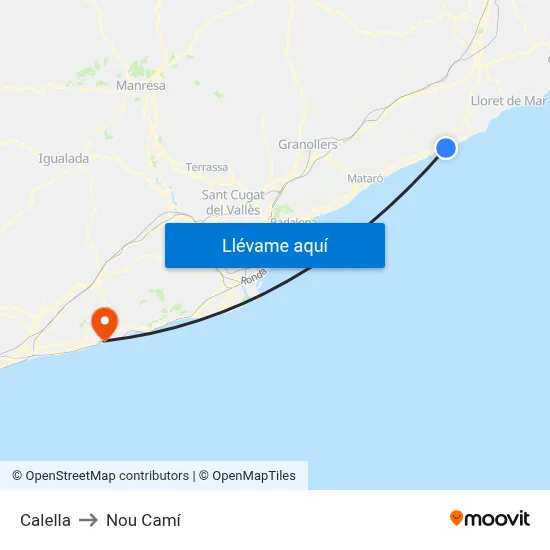 Calella to Nou Camí map