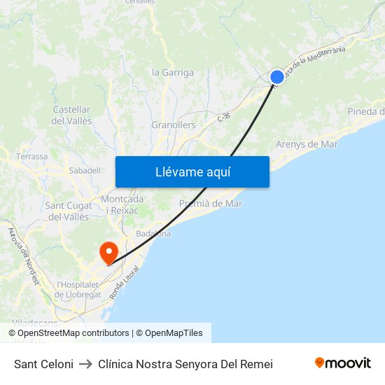 Sant Celoni to Clínica Nostra Senyora Del Remei map