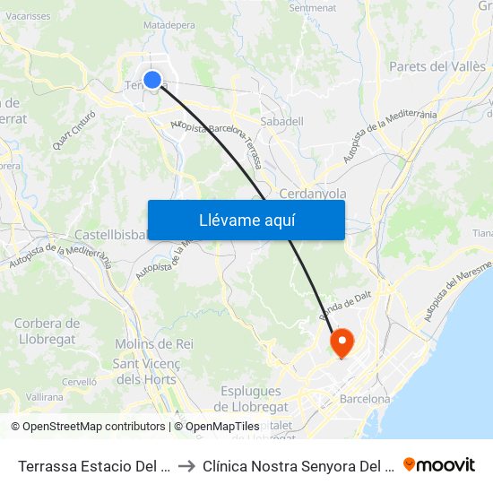 Terrassa Estacio Del Nord to Clínica Nostra Senyora Del Remei map