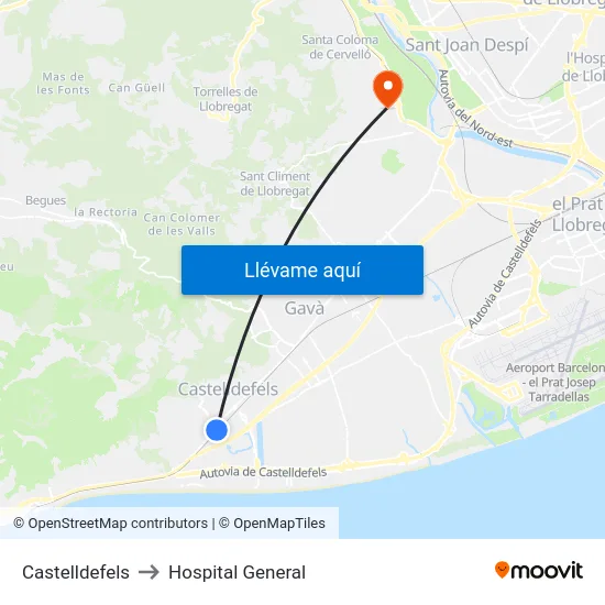 Castelldefels to Hospital General map