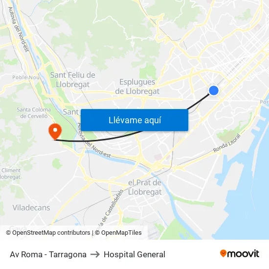 Av Roma - Tarragona to Hospital General map