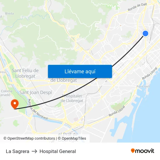 La Sagrera to Hospital General map