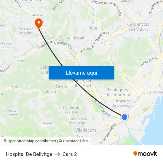 Hospital De Bellvitge to Cars 2 map