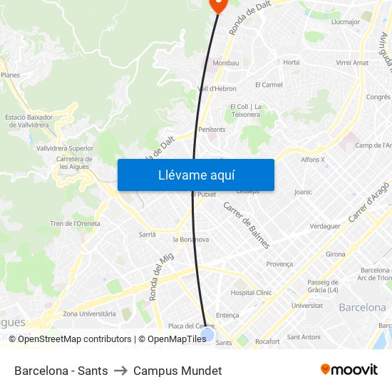 Barcelona - Sants to Campus Mundet map