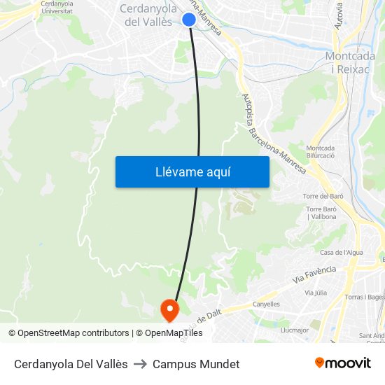 Cerdanyola Del Vallès to Campus Mundet map