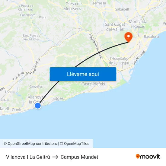 Vilanova I La Geltrú to Campus Mundet map
