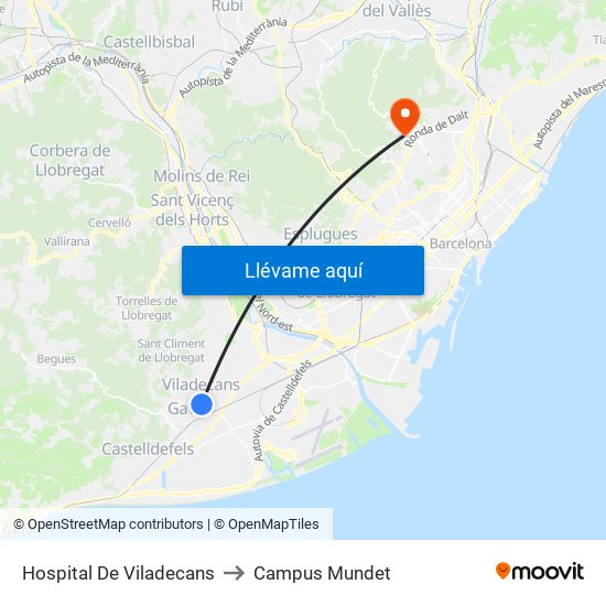 Hospital De Viladecans to Campus Mundet map