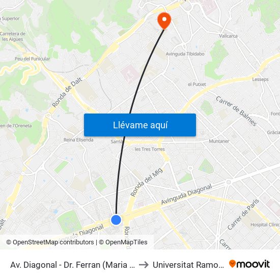 Av. Diagonal - Dr. Ferran (Maria Cristina) to Universitat Ramon Llull map