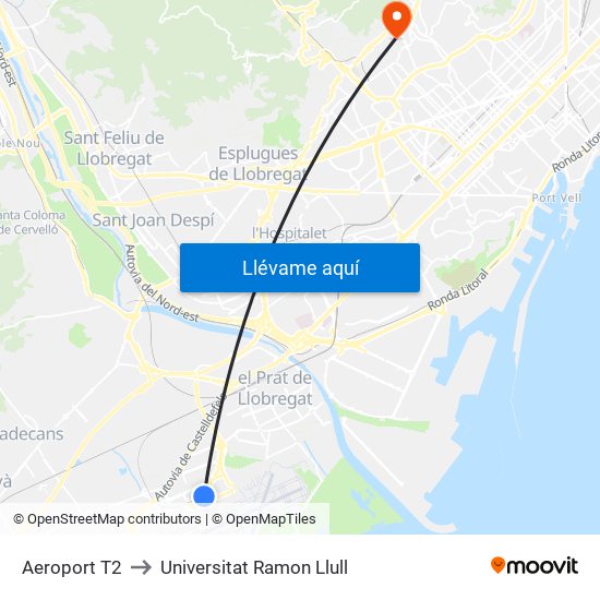 Aeroport T2 to Universitat Ramon Llull map