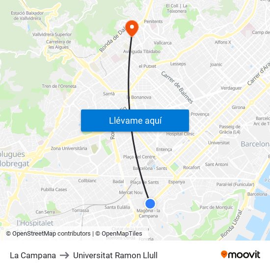 La Campana to Universitat Ramon Llull map