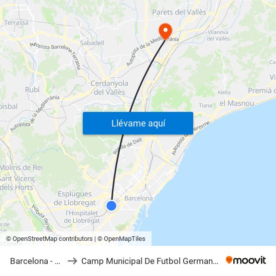 Barcelona - Sants to Camp Municipal De Futbol Germans Gonzalvo map
