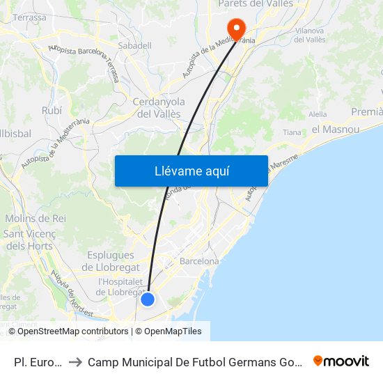 Pl. Europa to Camp Municipal De Futbol Germans Gonzalvo map