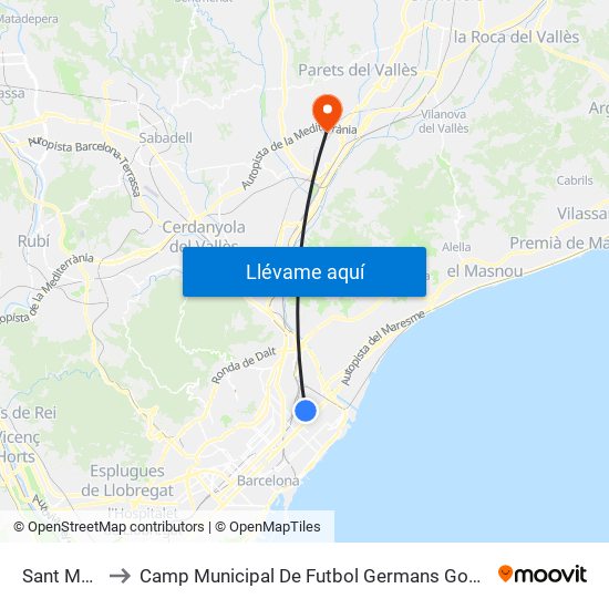 Sant Martí to Camp Municipal De Futbol Germans Gonzalvo map