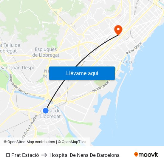 El Prat Estació to Hospital De Nens De Barcelona map