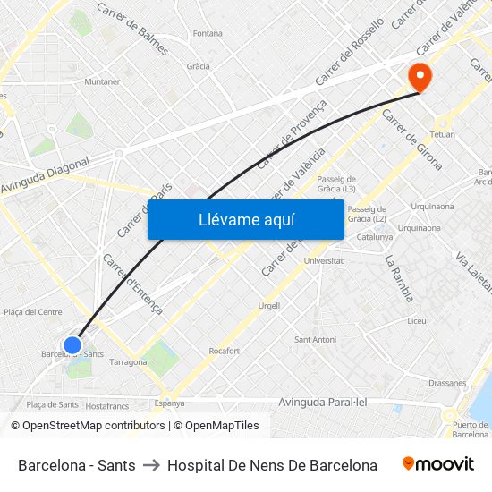 Barcelona - Sants to Hospital De Nens De Barcelona map