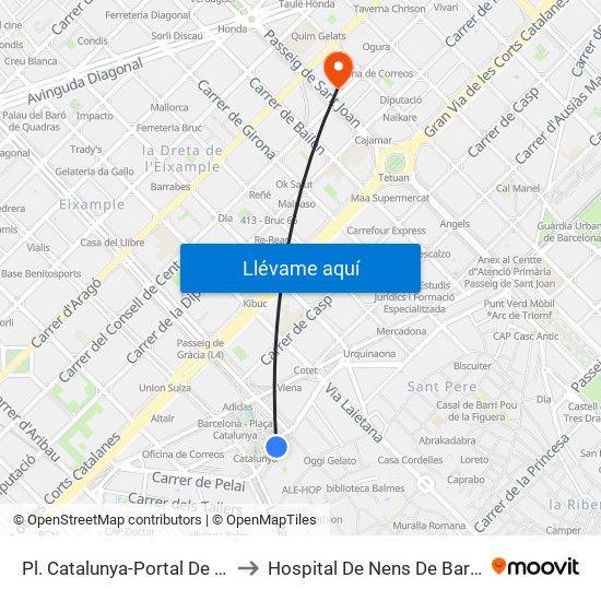 Pl. Catalunya-Portal De L'Àngel to Hospital De Nens De Barcelona map