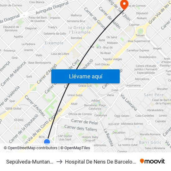 Sepúlveda-Muntaner to Hospital De Nens De Barcelona map