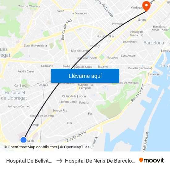 Hospital De Bellvitge to Hospital De Nens De Barcelona map