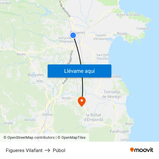 Figueres Vilafant to Púbol map
