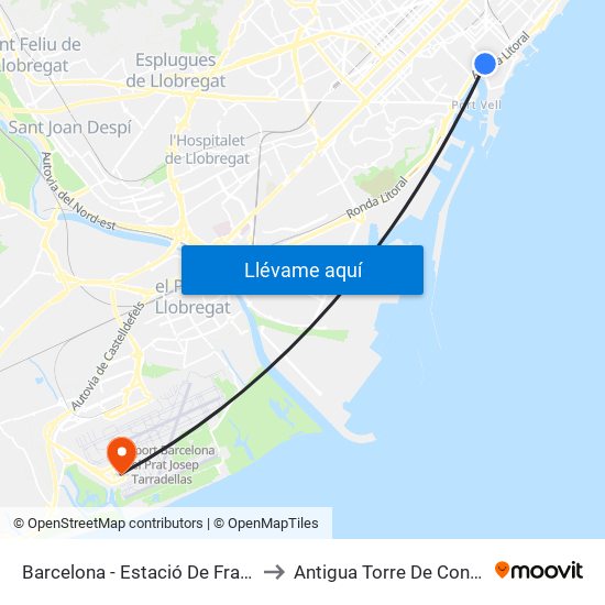 Barcelona - Estació De França to Antigua Torre De Control map