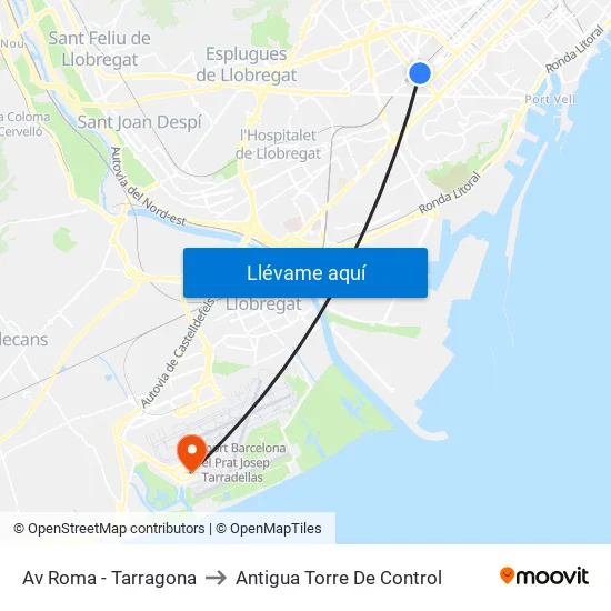 Av Roma - Tarragona to Antigua Torre De Control map