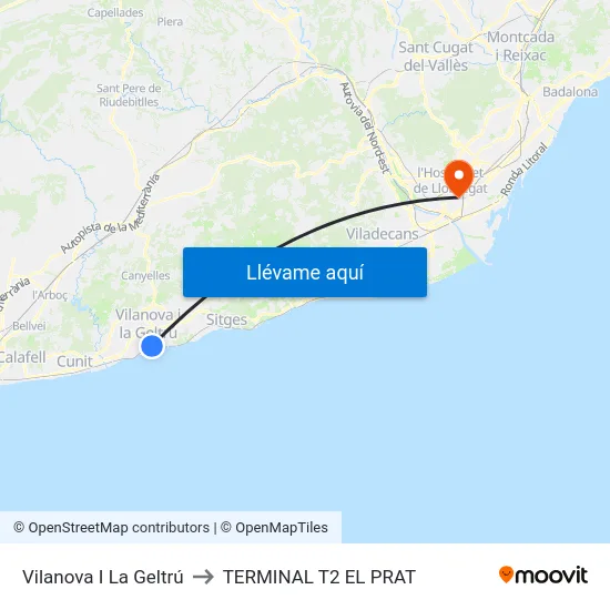Vilanova I La Geltrú to TERMINAL T2 EL PRAT map